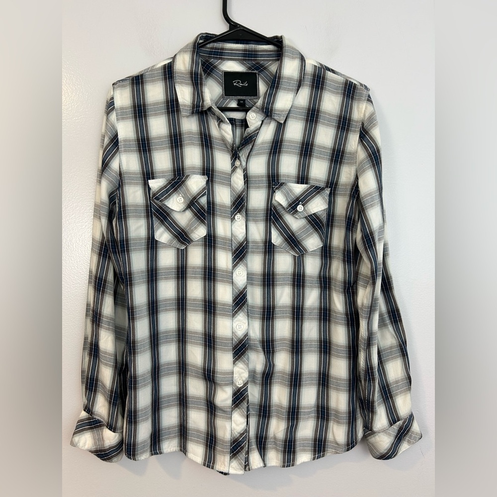 Rails Button Down Rayon Wester Collared Shirt Whi… - image 1